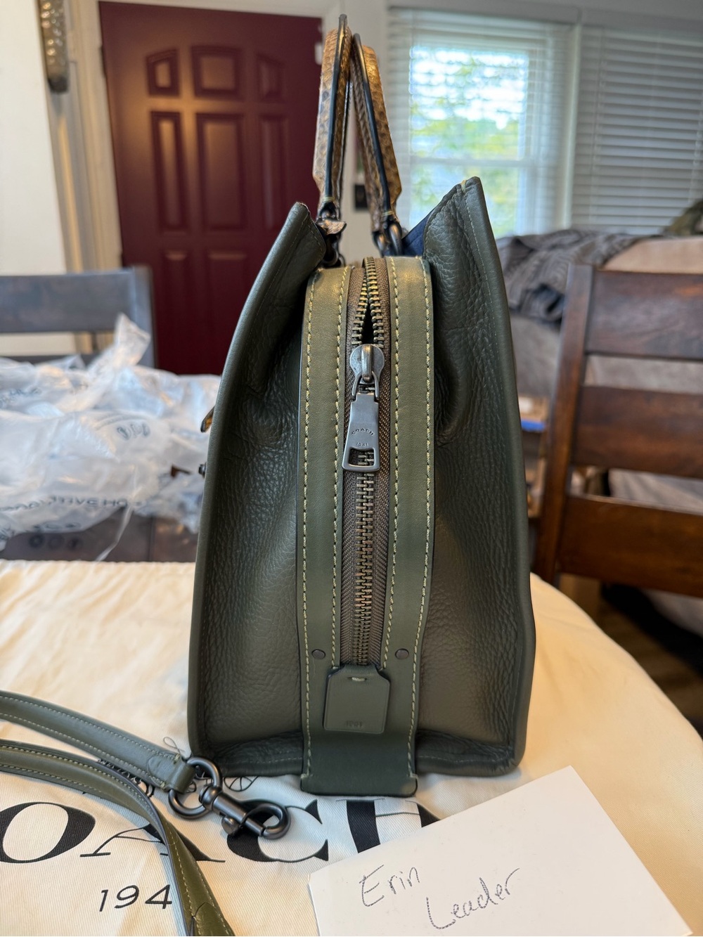 COACH Olive Green Rogue 36 w/ Genuine Python Handles - Picture 3 of 16